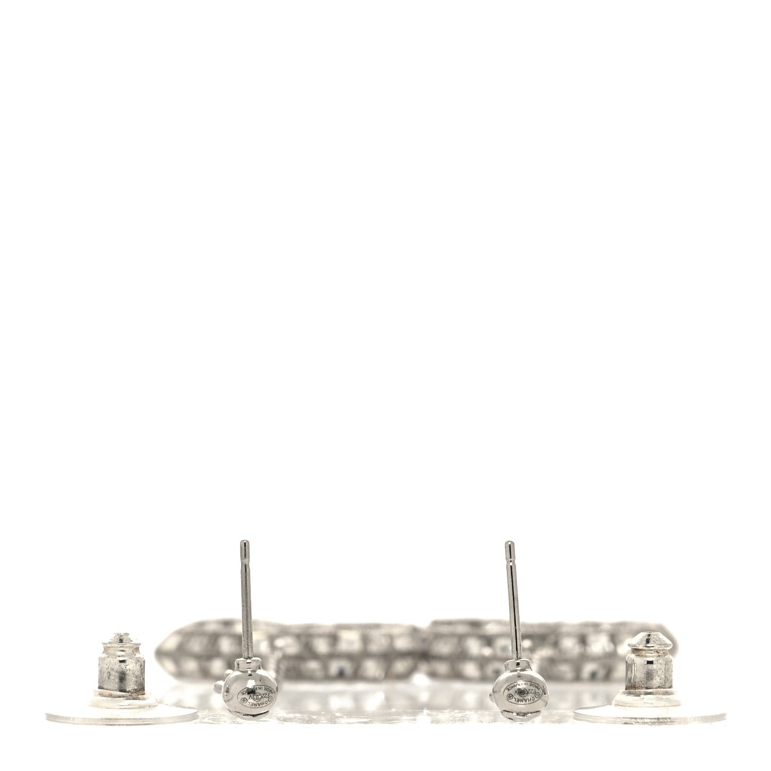 Chanel Baguette Crystal CC Drop Earrings Silver 3 of 4