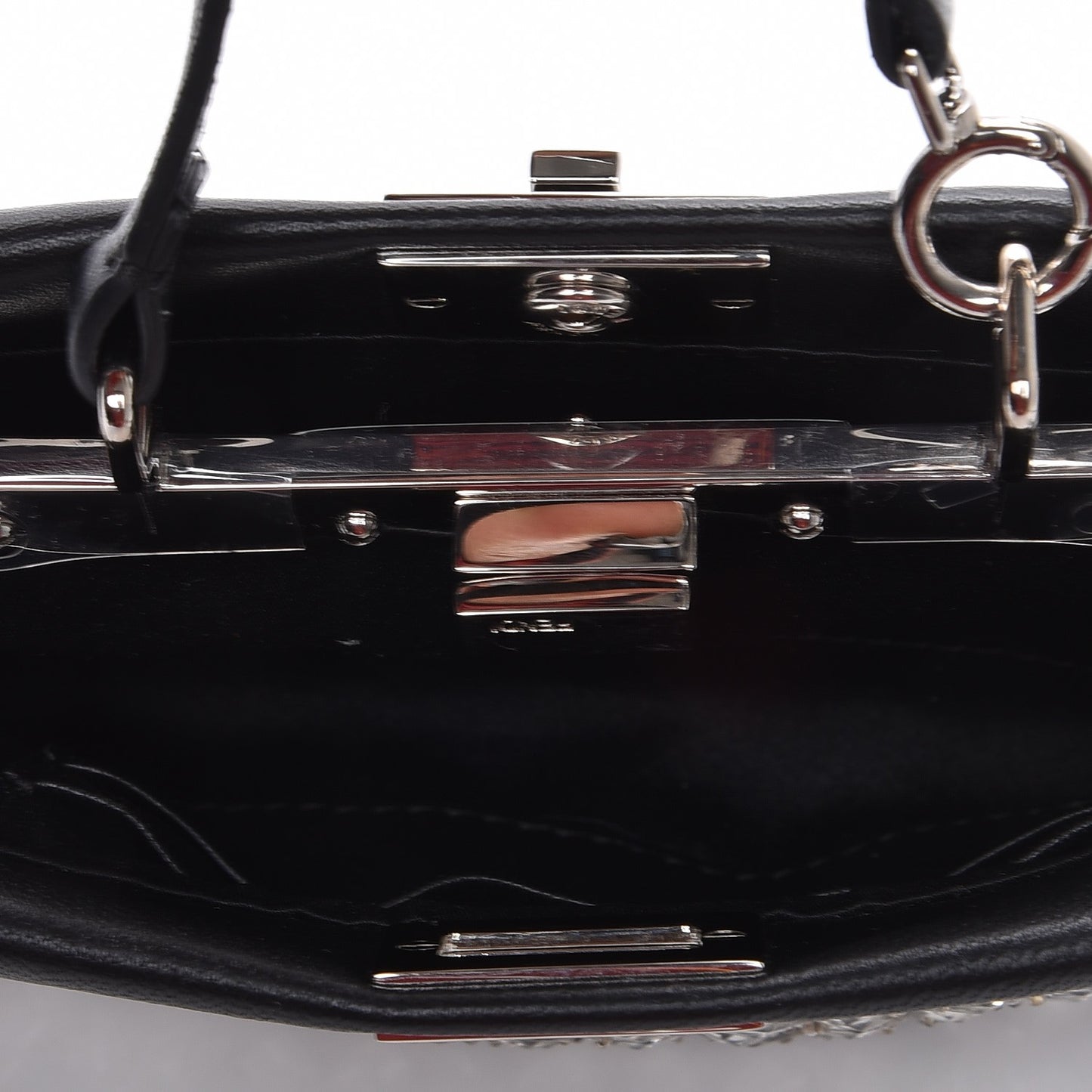 Satin Crystal Shiny Nappa Embroidered Micro Peekaboo Iconic Satchel Black Crystal