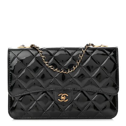 Chanel Patent Goatskin Quilted CC Eyelet Wallet On Chain WOC Black 1 of 11