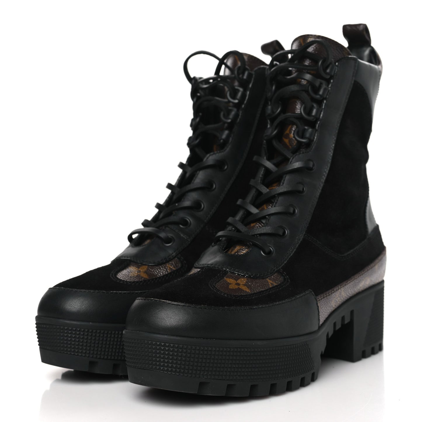 Suede Calfskin Monogram Laureate Platform Desert Boots 39.5 Black