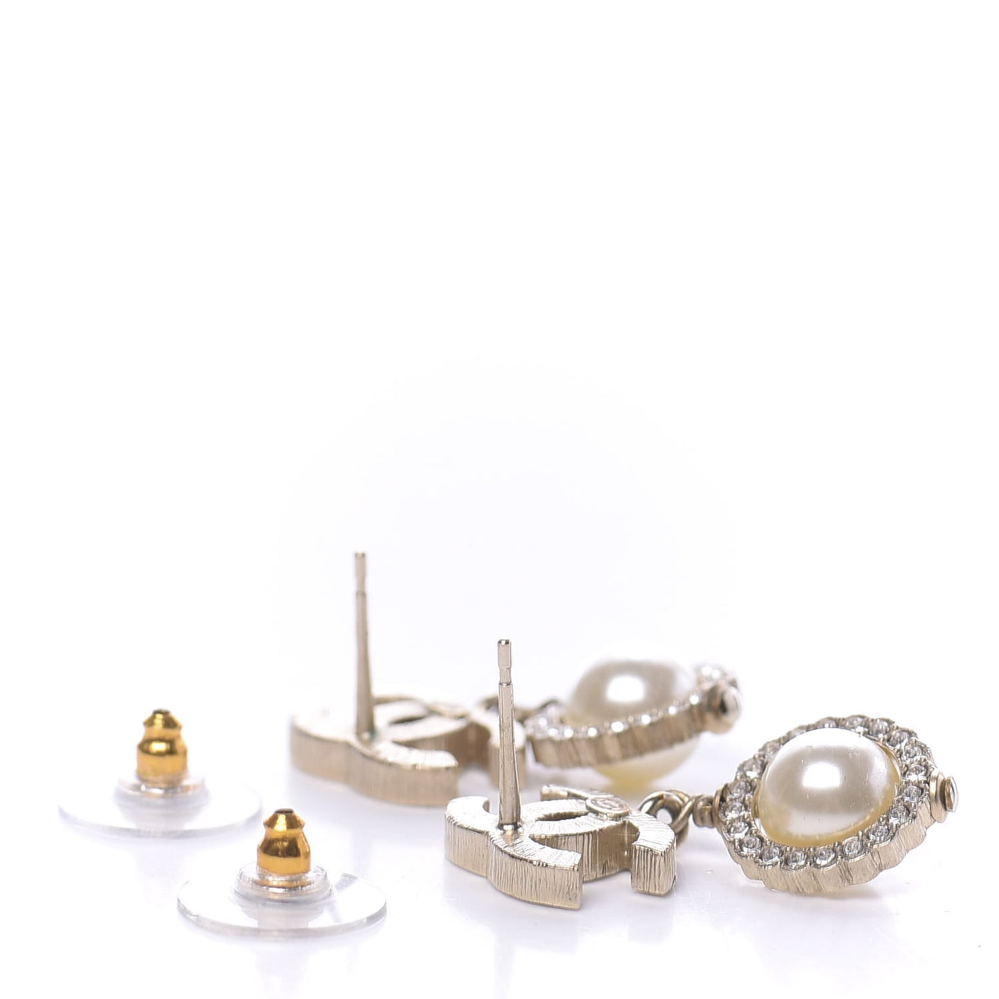 Crystal Pearl CC Lace Camellia Earrings Gold