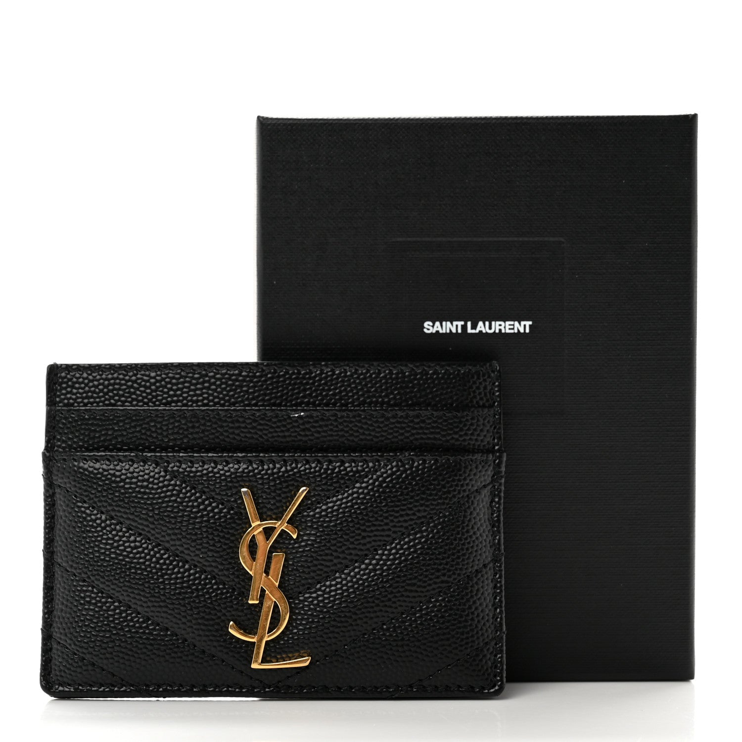 Saint Laurent Grain De Poudre Matelasse Chevron Monogram Credit Card Case Black 7 of 7