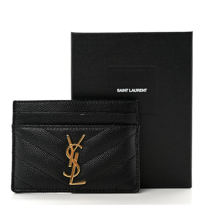 Saint Laurent Grain De Poudre Matelasse Chevron Monogram Credit Card Case Black 7 of 7