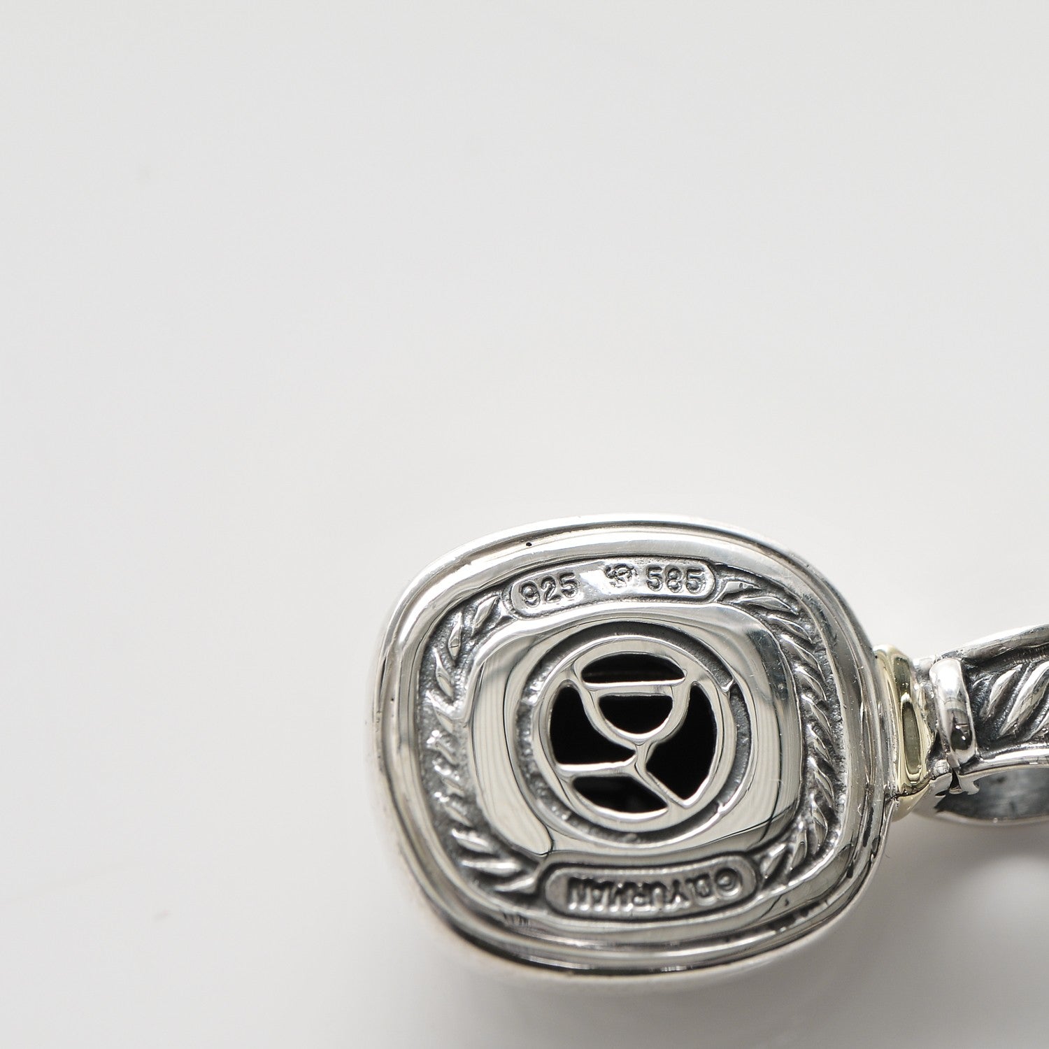 David Yurman Sterling Silver 14K Gold Onyx 12mm Albion Enhancer Pendant 5 of 5