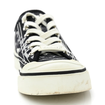 Chanel Printed Fabric Low Top Logo Sneakers 35.5 White Black 12 of 13