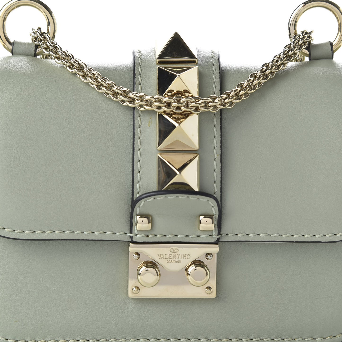 Vitello Mini Glam Lock Rockstud Flap Water Green