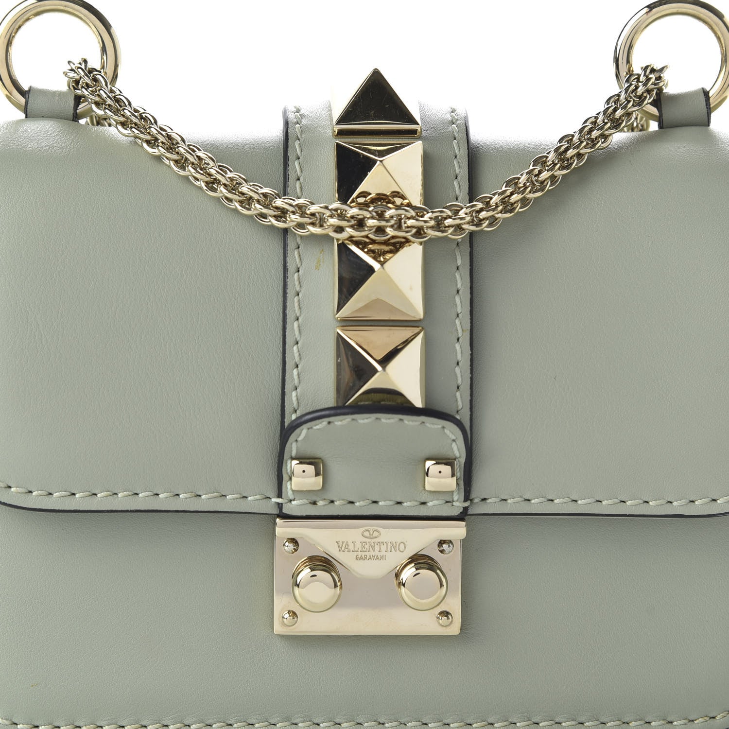 Valentino Garavani Vitello Mini Glam Lock Rockstud Flap Water Green 16 of 19