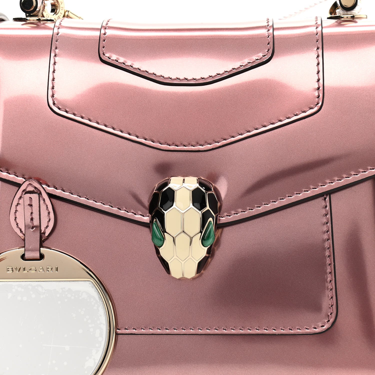 Bulgari Metallic Calfskin Serpenti Forever Top Handle Rose Quartz 7 of 9