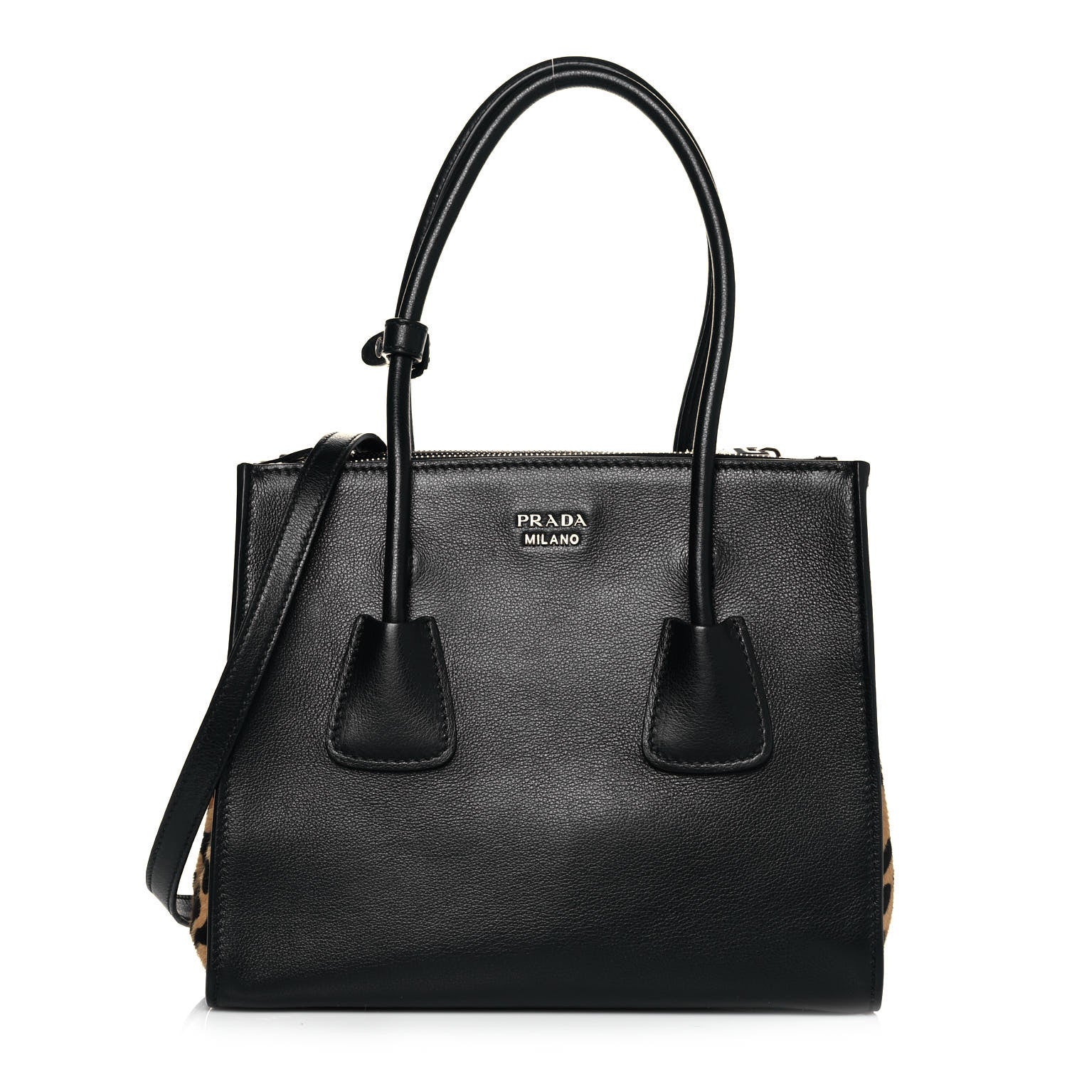 Prada City Glace Cavallino Twin Pocket Tote Black Miele 1 of 11