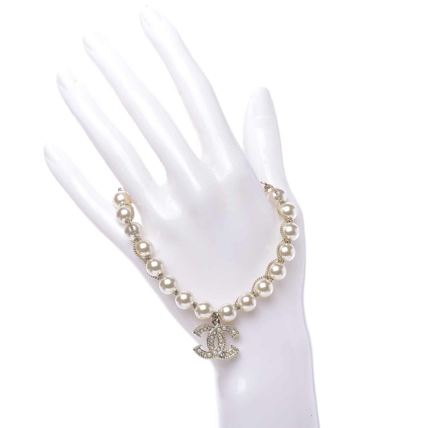 Chanel Pearl Crystal CC Bracelet Gold 2 of 5