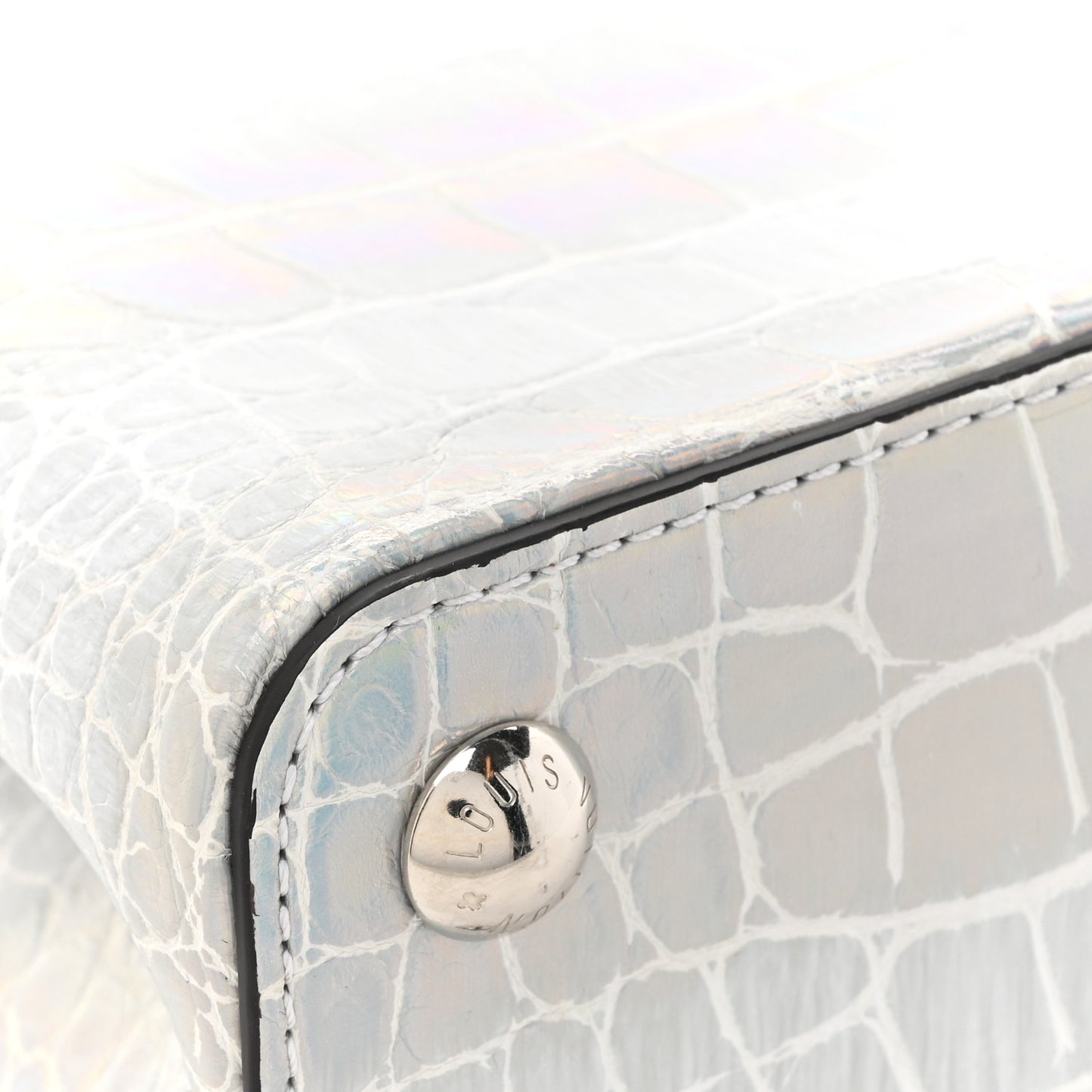 Iridescent Alligator Capucines BB Silver
