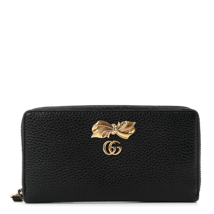 Gucci Calfskin GG Marmont Bow Zip Around Wallet Black 1 of 9