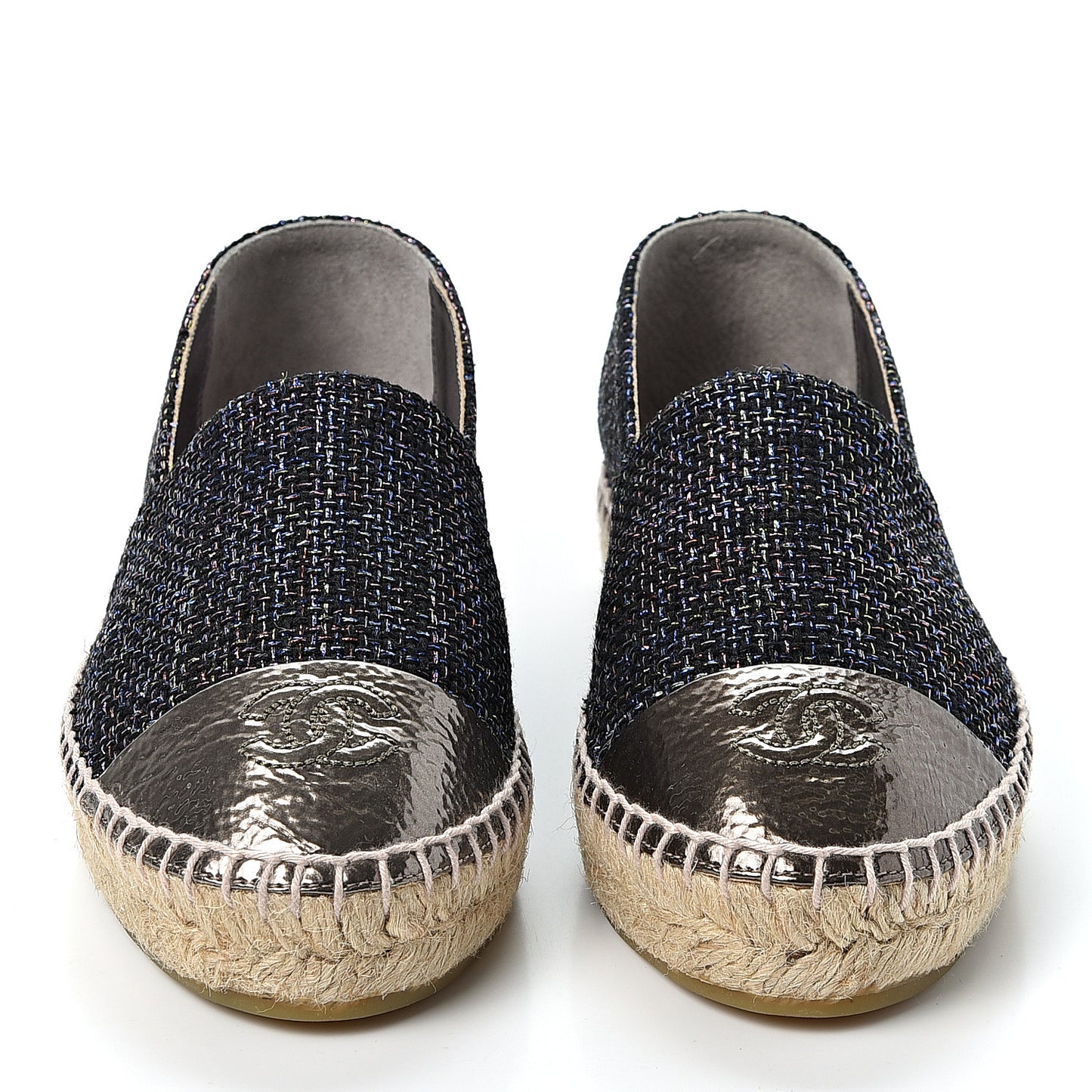 Tweed Patent Goatskin CC Espadrilles 37 Black Pink Yellow Silver