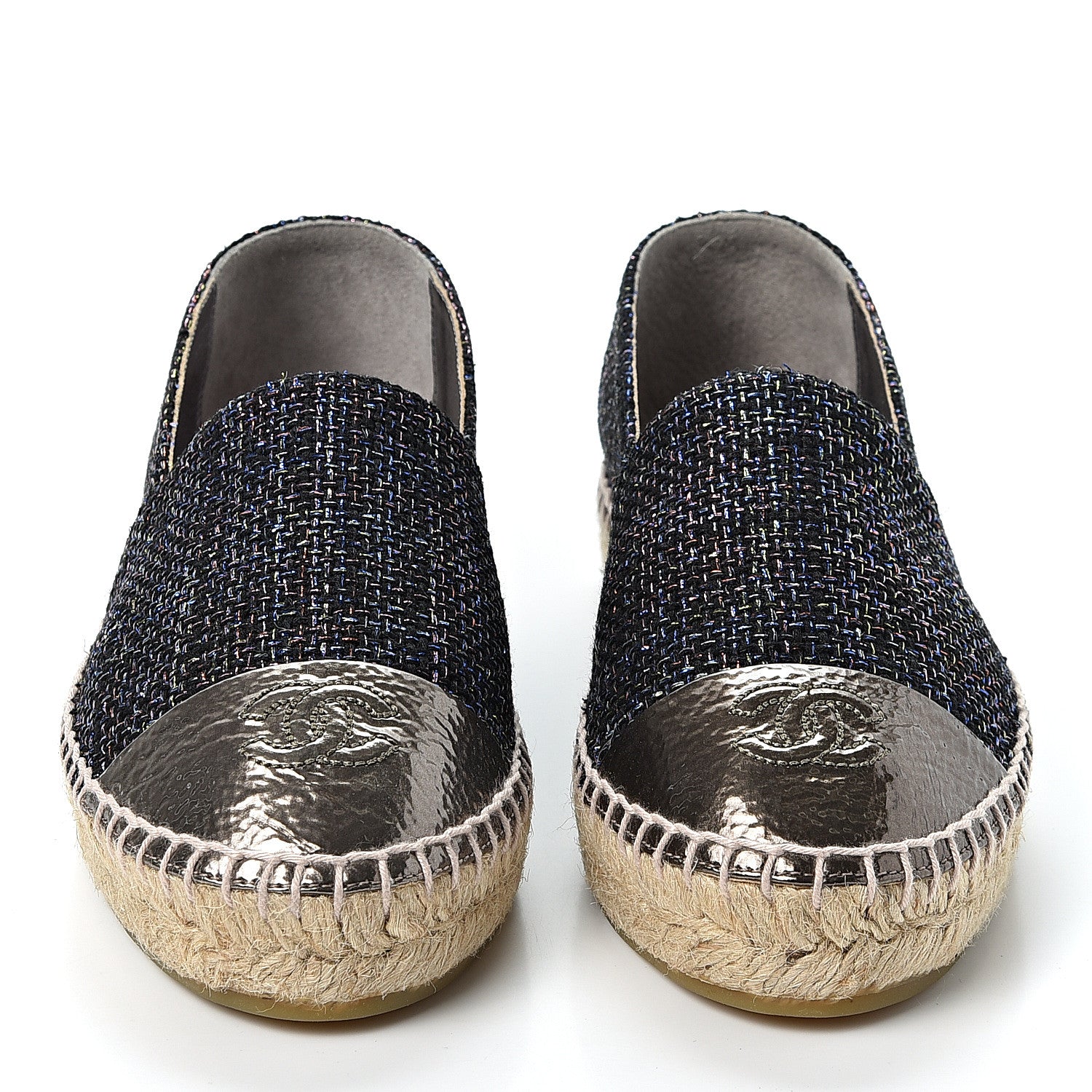 Chanel Tweed Patent Goatskin CC Espadrilles 37 Black Pink Yellow Silver 2 of 11