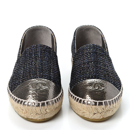 Chanel Tweed Patent Goatskin CC Espadrilles 37 Black Pink Yellow Silver 2 of 11
