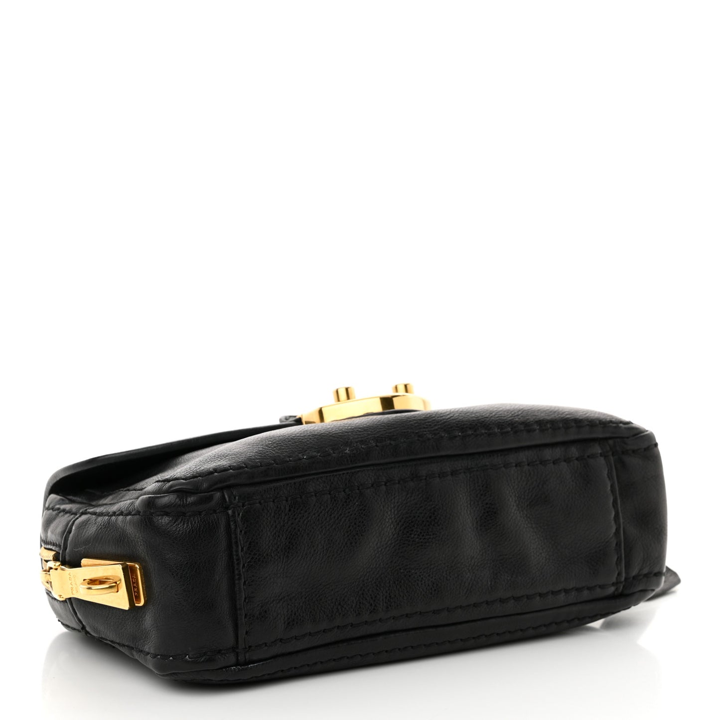 Glace Calf Pushlock Chain Shoulder Bag Black