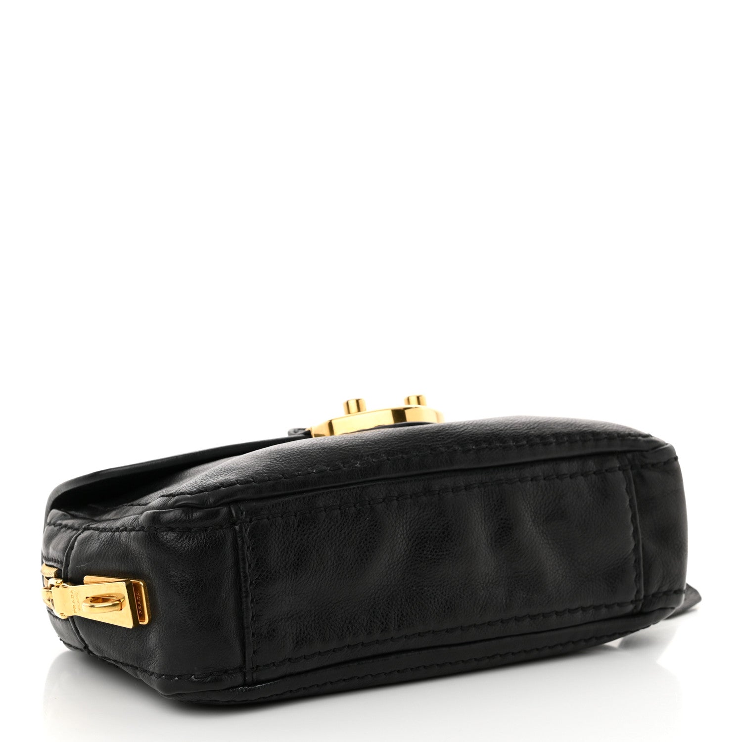 Prada Glace Calf Pushlock Chain Shoulder Bag Black 4 of 12