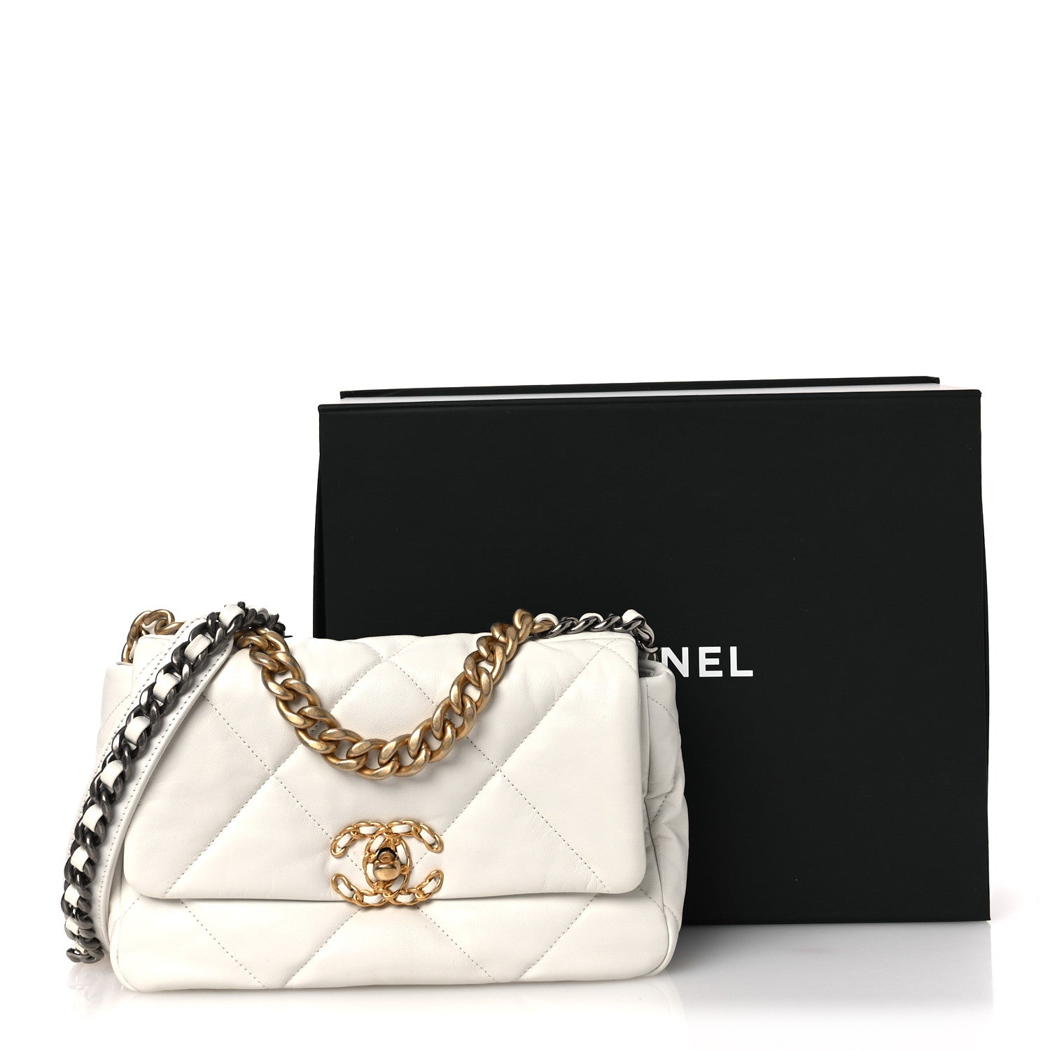 Chanel Goatskin Quilted Medium Chanel 19 Flap White 1864755
