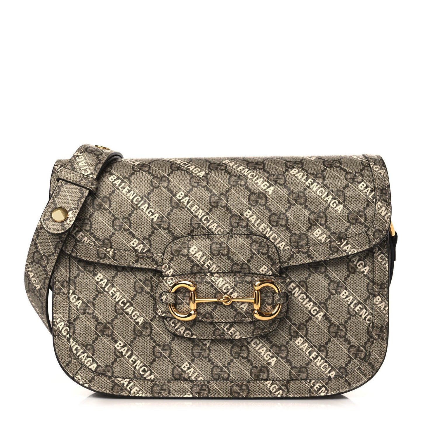 X BALENCIAGA GG Supreme Monogram Logo Print Horsebit 1955 Shoulder Bag Beige Ebony