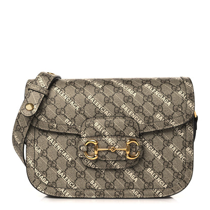 Gucci X BALENCIAGA GG Supreme Monogram Logo Print Horsebit 1955 Shoulder Bag Beige Ebony 1 of 9