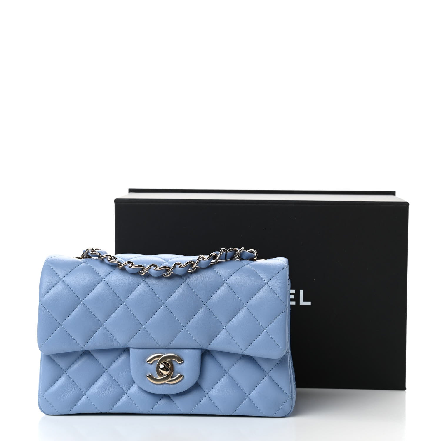 Chanel Lambskin Quilted Mini Rectangular Flap Light Blue 11 of 11