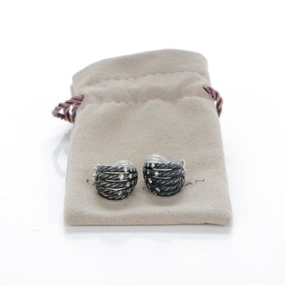 David Yurman Sterling Silver Black Rhodium Pave Diamond 16mm Tempo Huggie Earrings 5 of 5