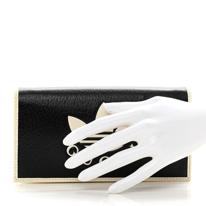 Gucci X ADIDAS Textured Dollar Calfskin Trefoil Embossed Wallet On Chain Black Off White 2 of 7