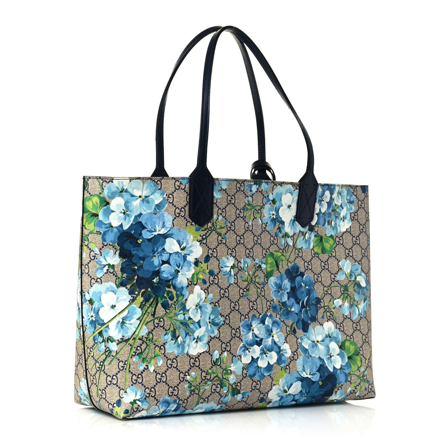GG Supreme Monogram Blooms Medium Reversible Tote Beige Blue Navy
