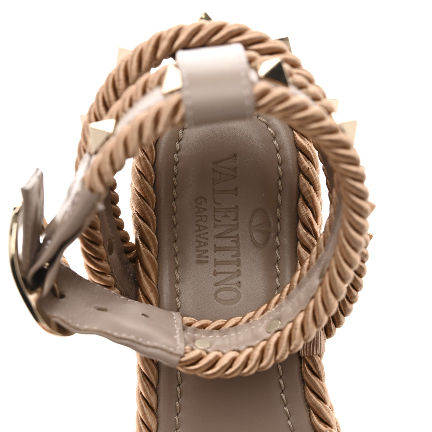 Calfskin Rockstud Rope Espadrille Flatform Sandals  35 Poudre