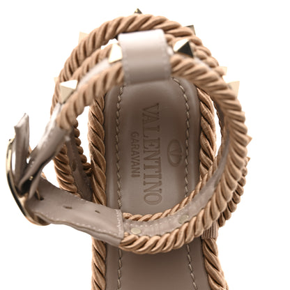 Valentino Garavani Calfskin Rockstud Rope Espadrille Flatform Sandals  35 Poudre 7 of 8