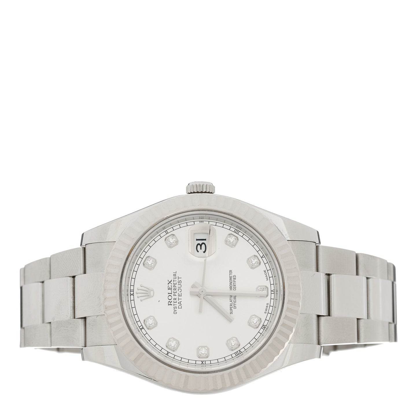 Stainless Steel 18K White Gold Diamond 41mm Oyster Perpetual Datejust Watch Silver 116334