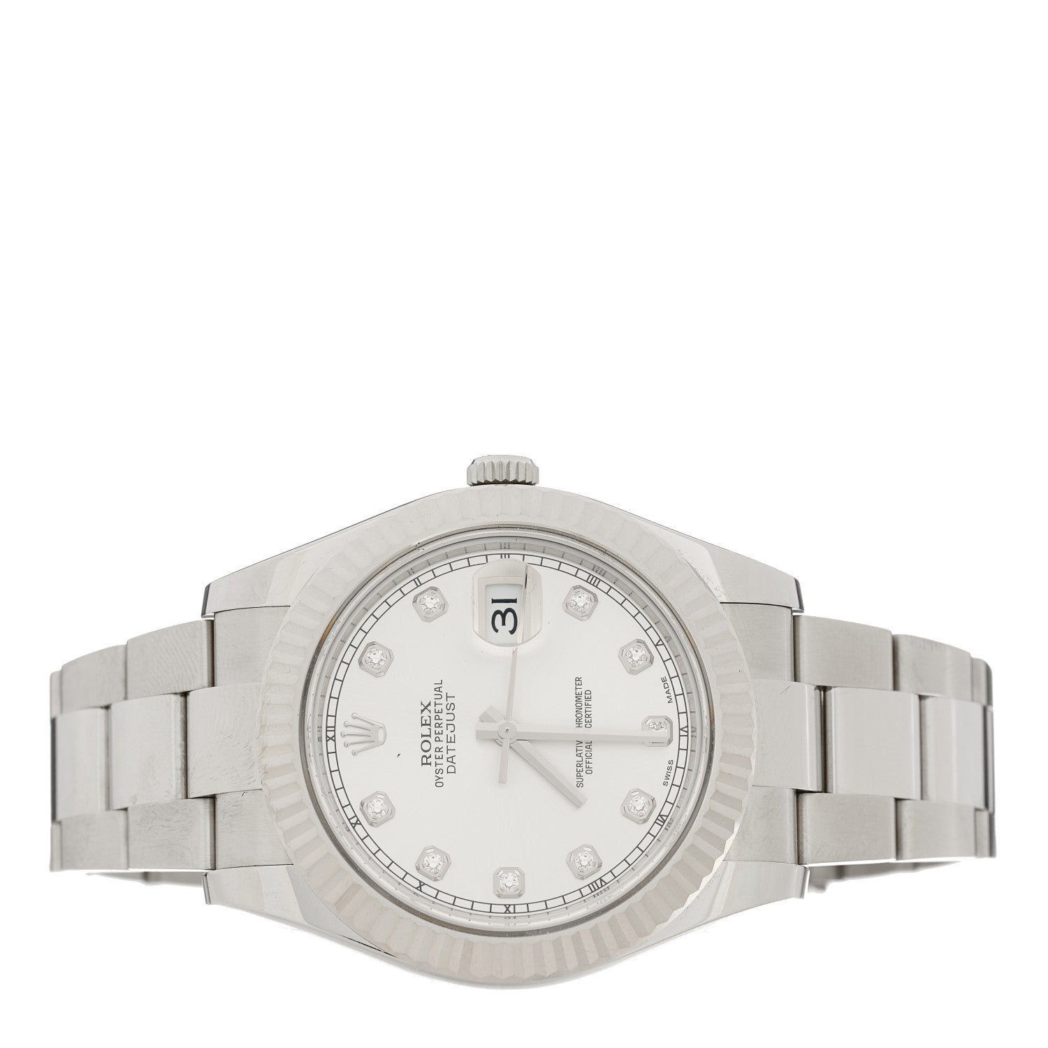 Rolex Stainless Steel 18K White Gold Diamond 41mm Oyster Perpetual Datejust Watch Silver 116334 2 of 4
