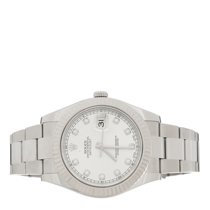 Rolex Stainless Steel 18K White Gold Diamond 41mm Oyster Perpetual Datejust Watch Silver 116334 2 of 4
