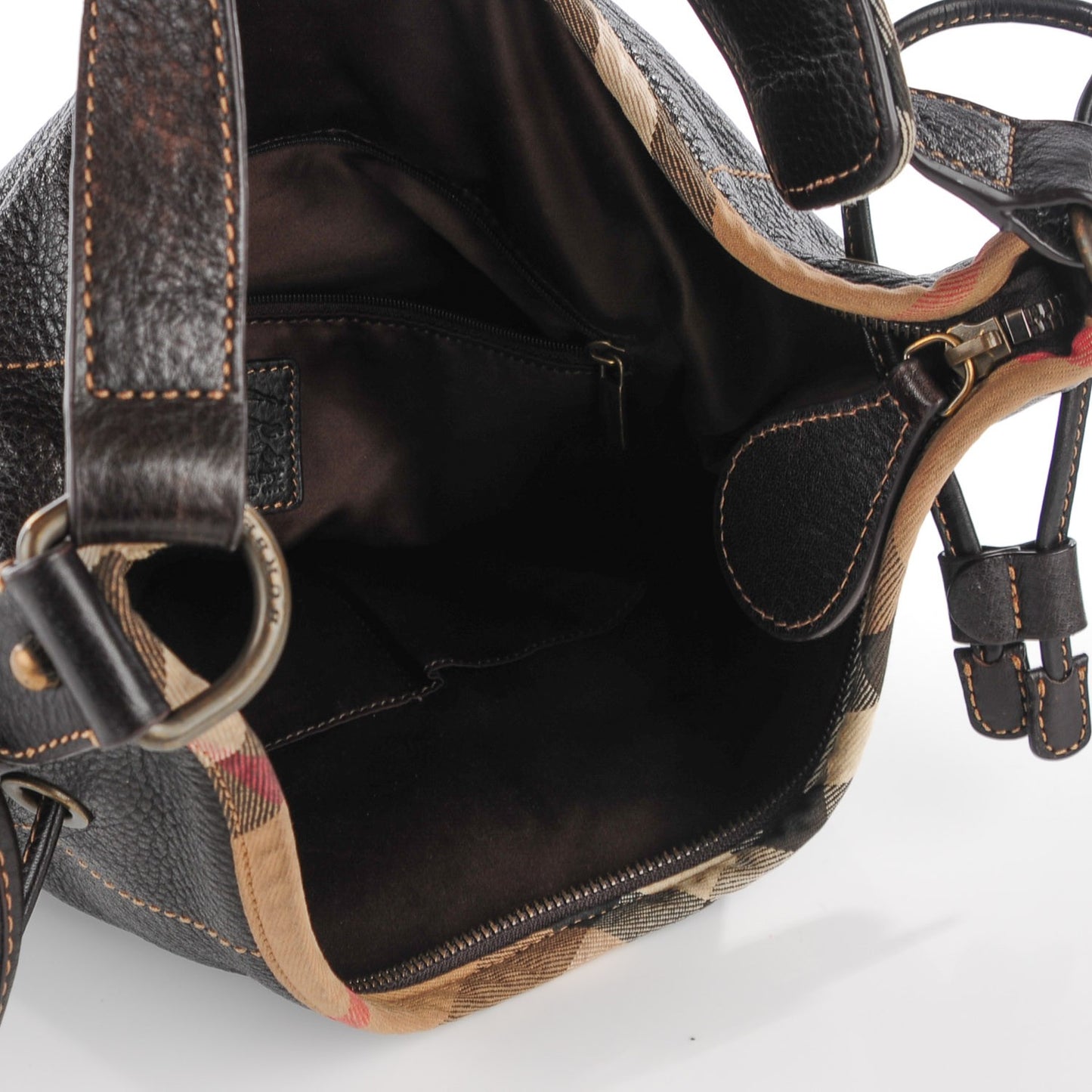 Leather Nova Check Trim Hobo Black