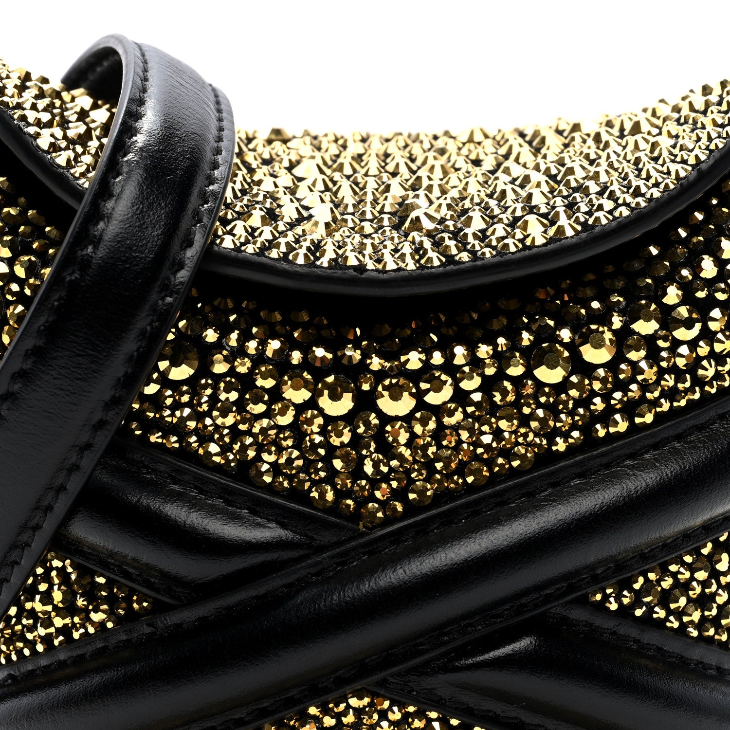 Alexander McQueen Calfskin Crystal Micro Curve Bucket Bag Black Gold 7 of 9