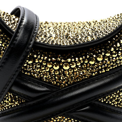 Alexander McQueen Calfskin Crystal Micro Curve Bucket Bag Black Gold 7 of 9