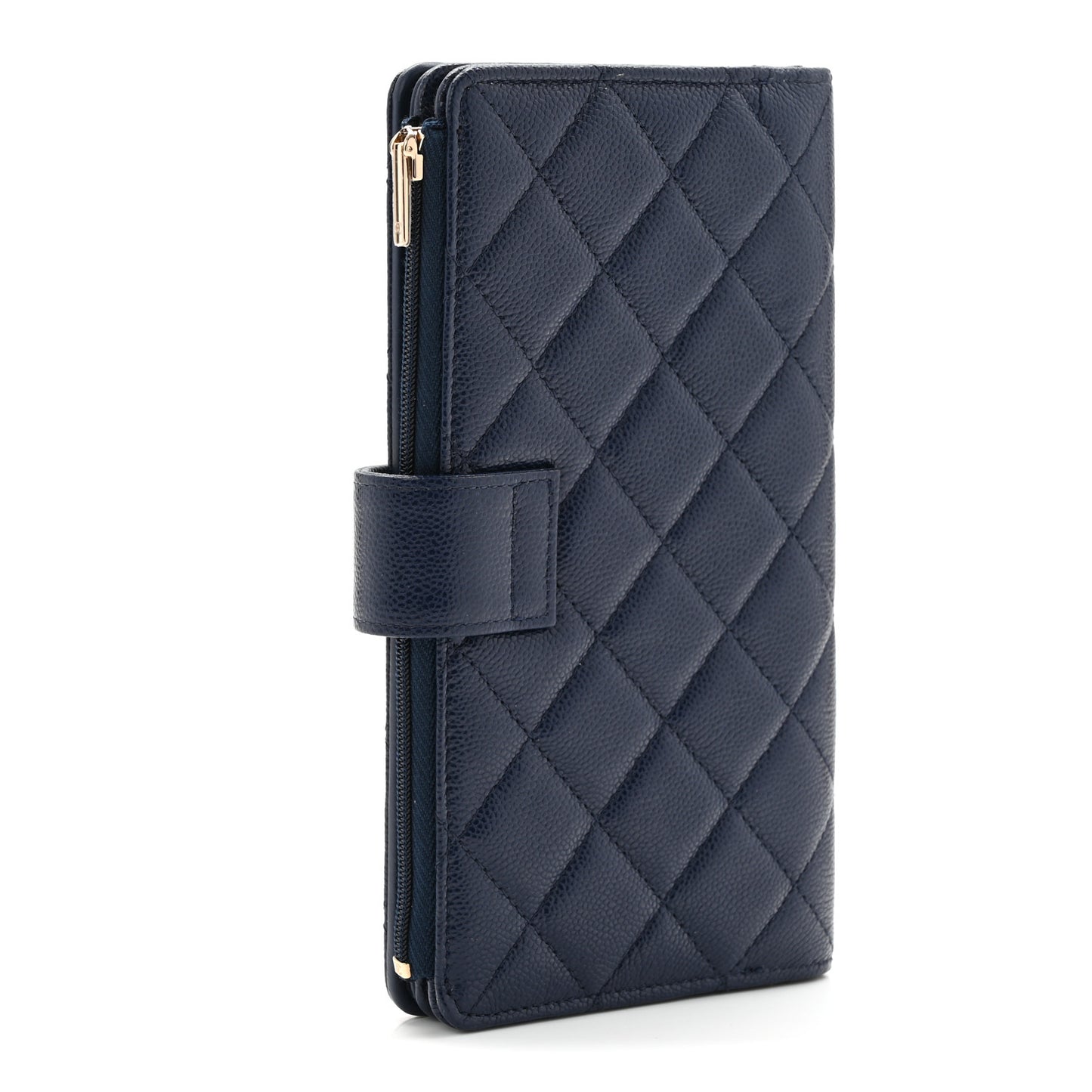 Shiny Caviar Quilted Vertical Long Zip French Wallet Wallet Navy