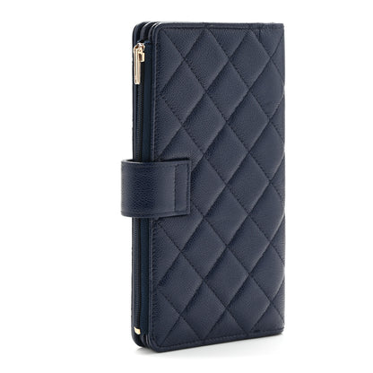 Chanel Shiny Caviar Quilted Vertical Long Zip French Wallet Wallet Navy 3 of 8