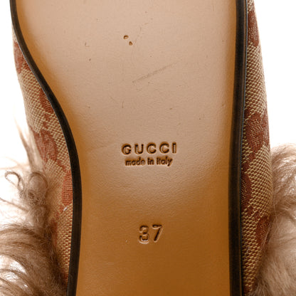 Gucci GG Monogram Fur Mens Princetown Slippers 37 Beige Ruggine Rust 6 of 9