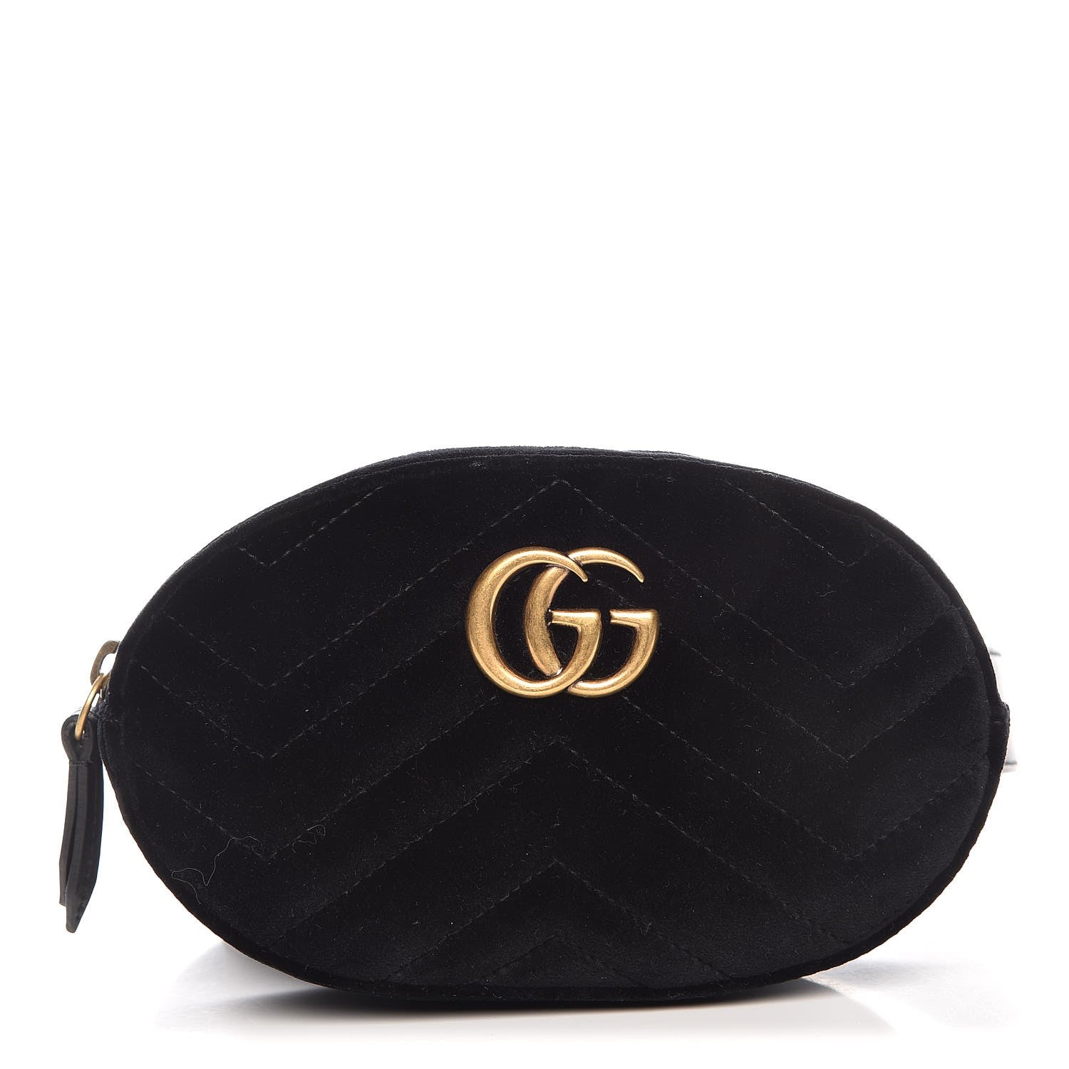 Gucci Velvet Matelasse GG Marmont Belt Bag 85 34 Black 1 of 8