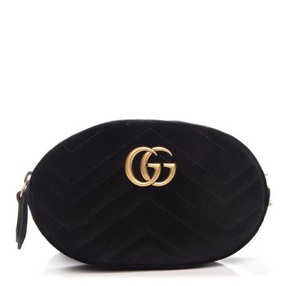 Gucci Velvet Matelasse GG Marmont Belt Bag 85 34 Black 1 of 8