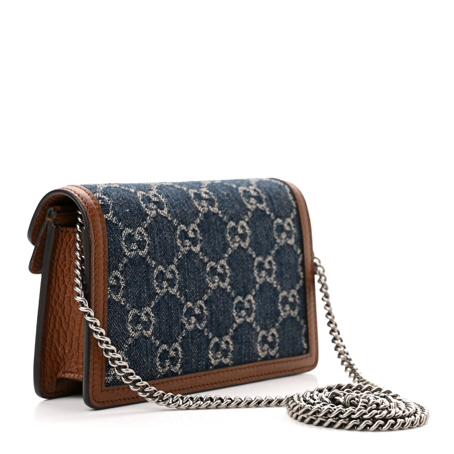 New Denim GG Monogram Dollar Calfskin Enamel Super Mini Dionysus Shoulder Bag Blue Tea Cuir Epilog Electric Blue