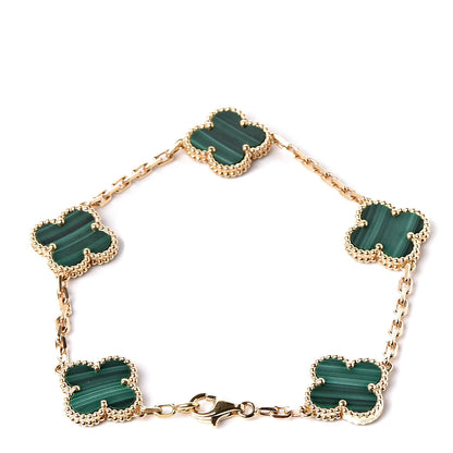 Van Cleef & Arpels 18K Yellow Gold Malachite 5 Motifs Vintage Alhambra Bracelet 3 of 6