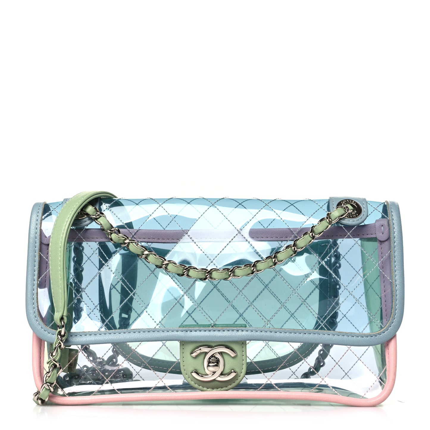 Lambskin PVC Quilted Medium Coco Splash Flap Blue Green
