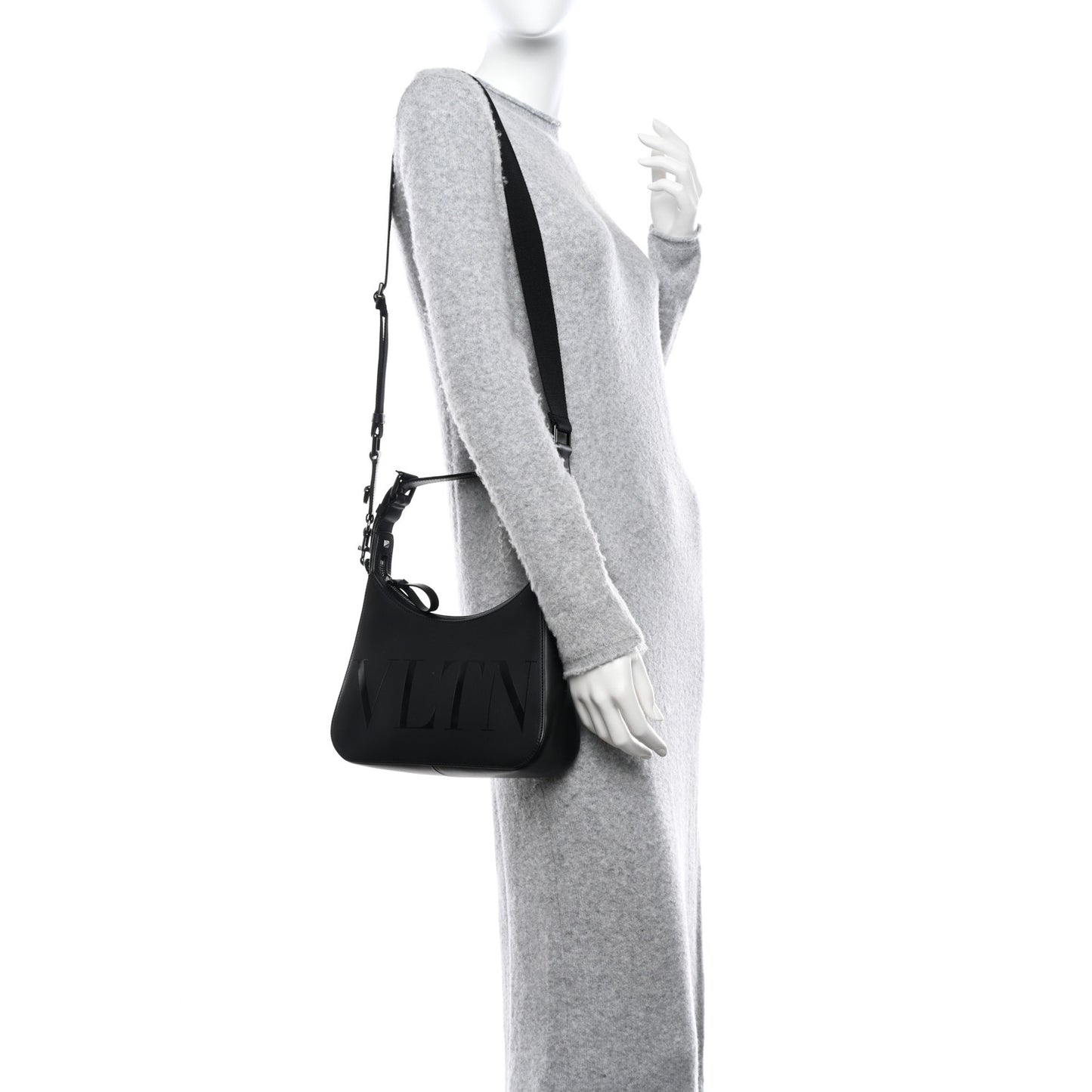 Calfskin VLTN Print Shoulder Bag Black