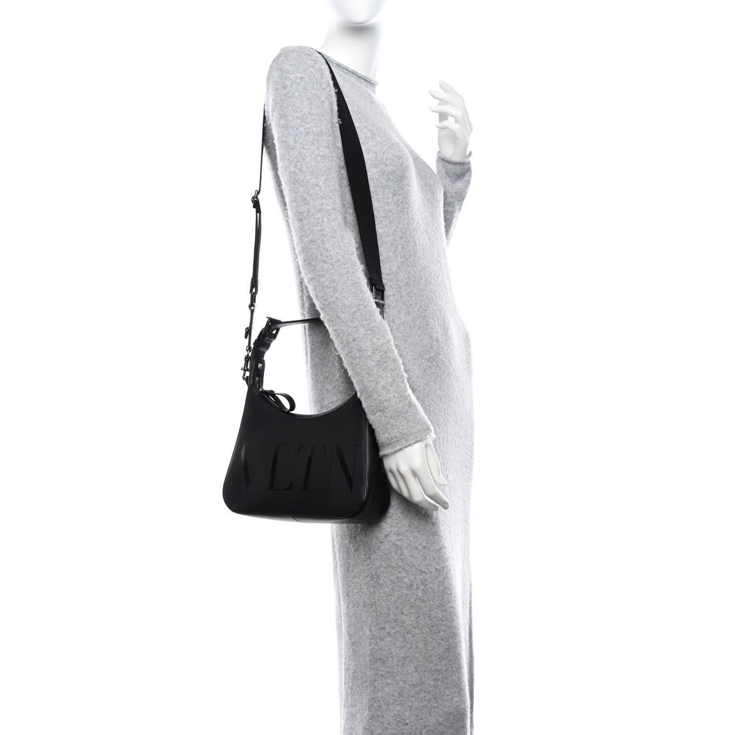 Valentino Garavani Calfskin VLTN Print Shoulder Bag Black 2 of 9