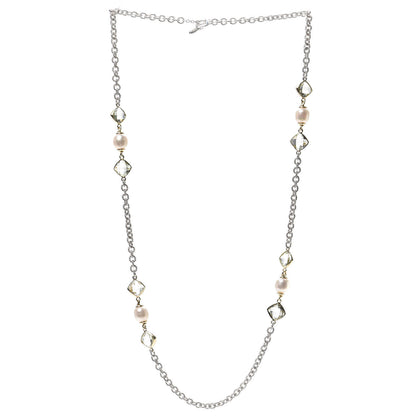 David Yurman Sterling Silver 18K Yellow Gold Prasiolite Pearl Figaro Chain Necklace 3 of 5