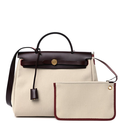 Hermes Military Toile Vache Hunter Herbag Zip Retourne 31 PM Beton Rouge Sellier 1 of 11