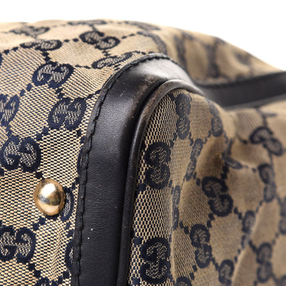 Gucci Monogram Selleria Calfskin Vintage Web Medium Boston Beige Blue 11 of 18