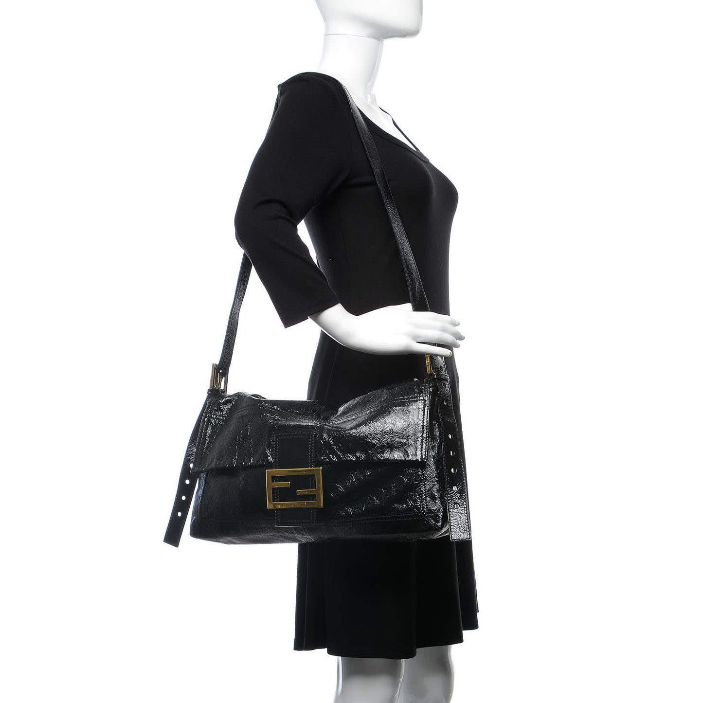 Vitello Naplak Large Convertible Baguette Black